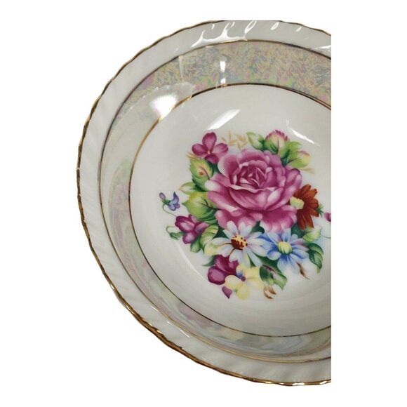 Vintage Ugaco Ceramics Japan Hand Painted Rose Bowl 7.5" Round Gold Gilded - Picture 2 of 9